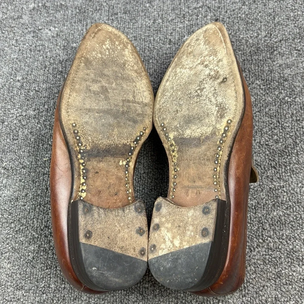 Magnanni Brown Leather Penny Loafers Mens 7 Spain Burnished Apron Toe Dress Shoe